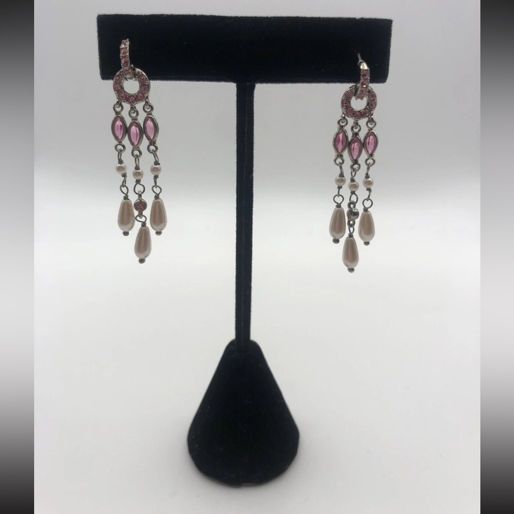 Vintage Monet Earrings Pink And Faux Pearl Dangles